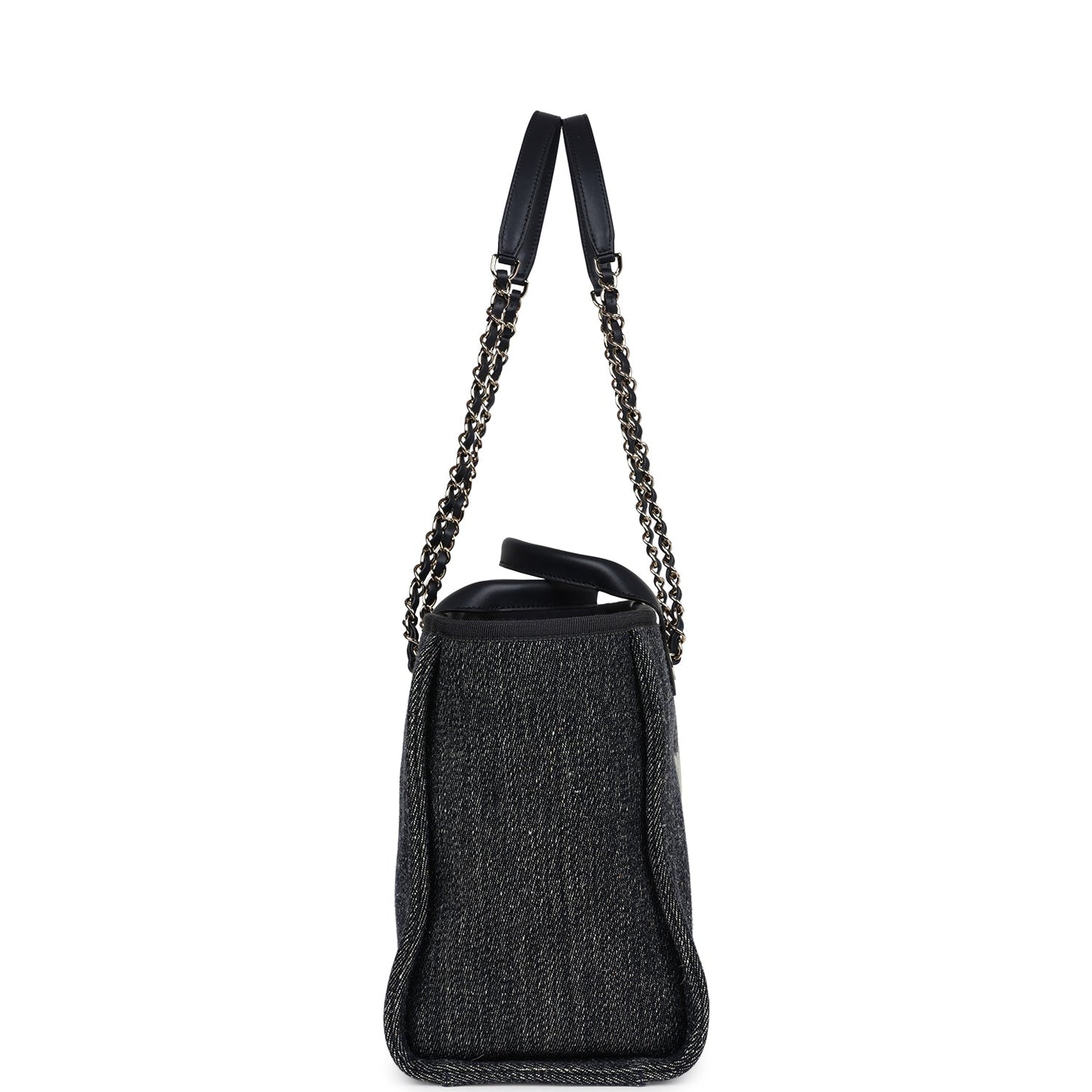 Chanel Small Deauville Shopping Tote Dark Blue Denim Light Gold Hardware
