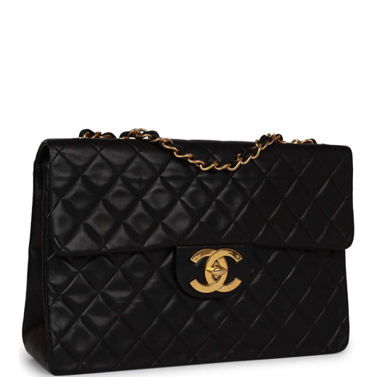 Chanel XL Jumbo Flap Bag Black Lambskin Gold Hardware