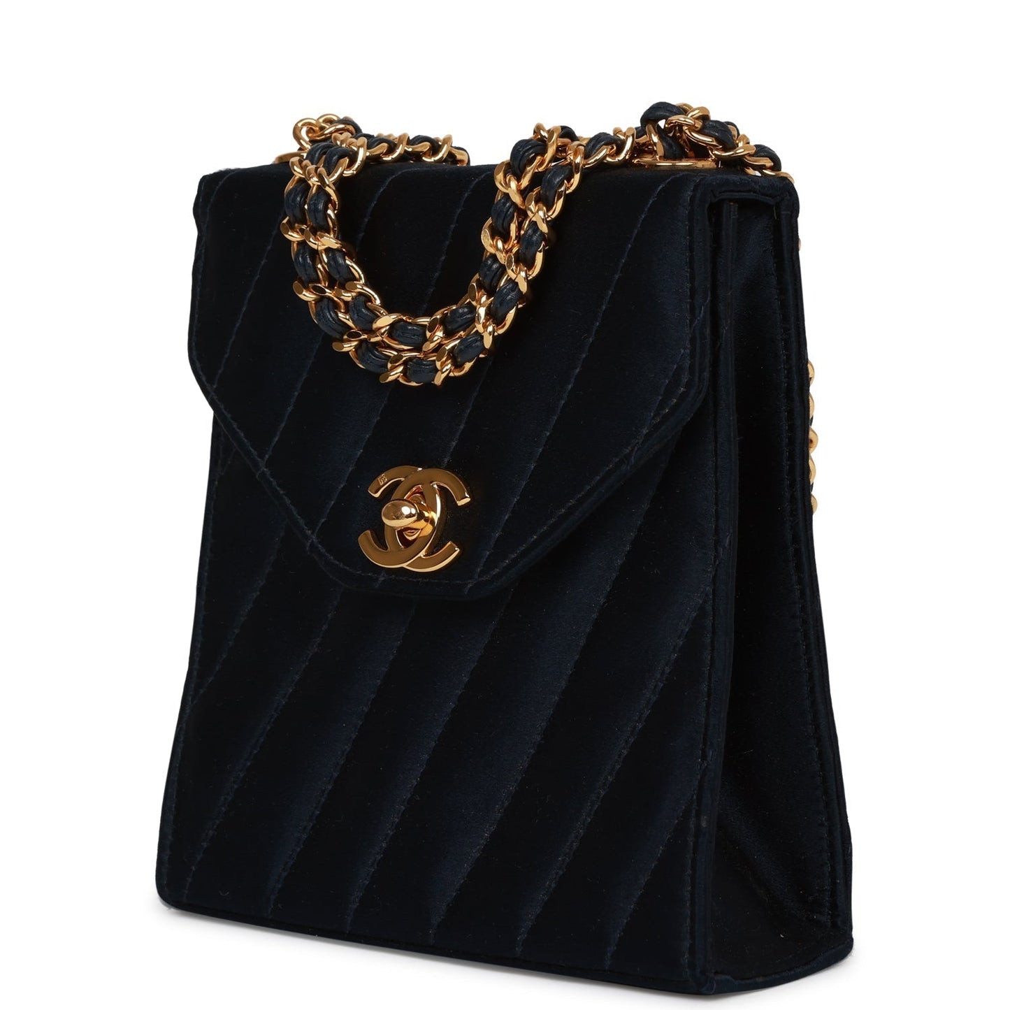 Chanel Mini Flap Bag Dark Blue Satin Gold Hardware