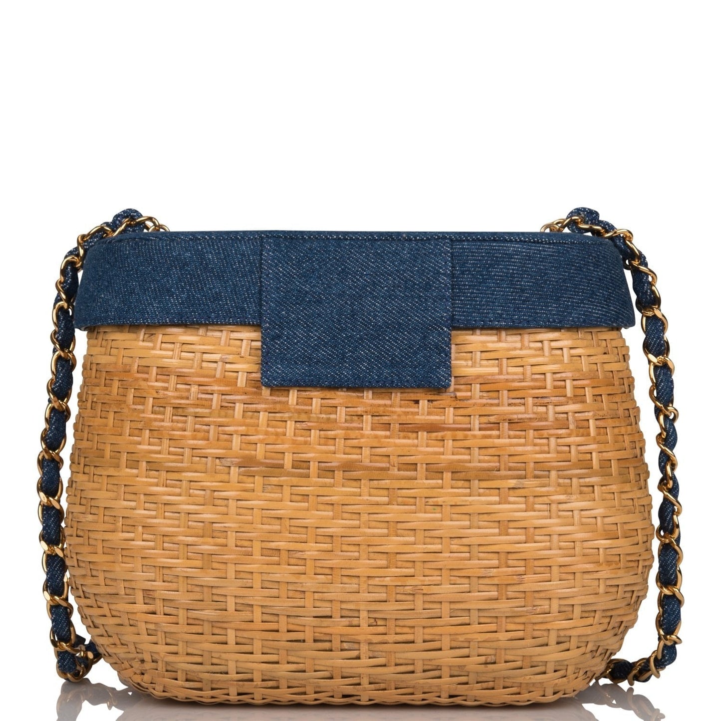 Chanel Basket Bag Denim and Wicker Gold Hardware
