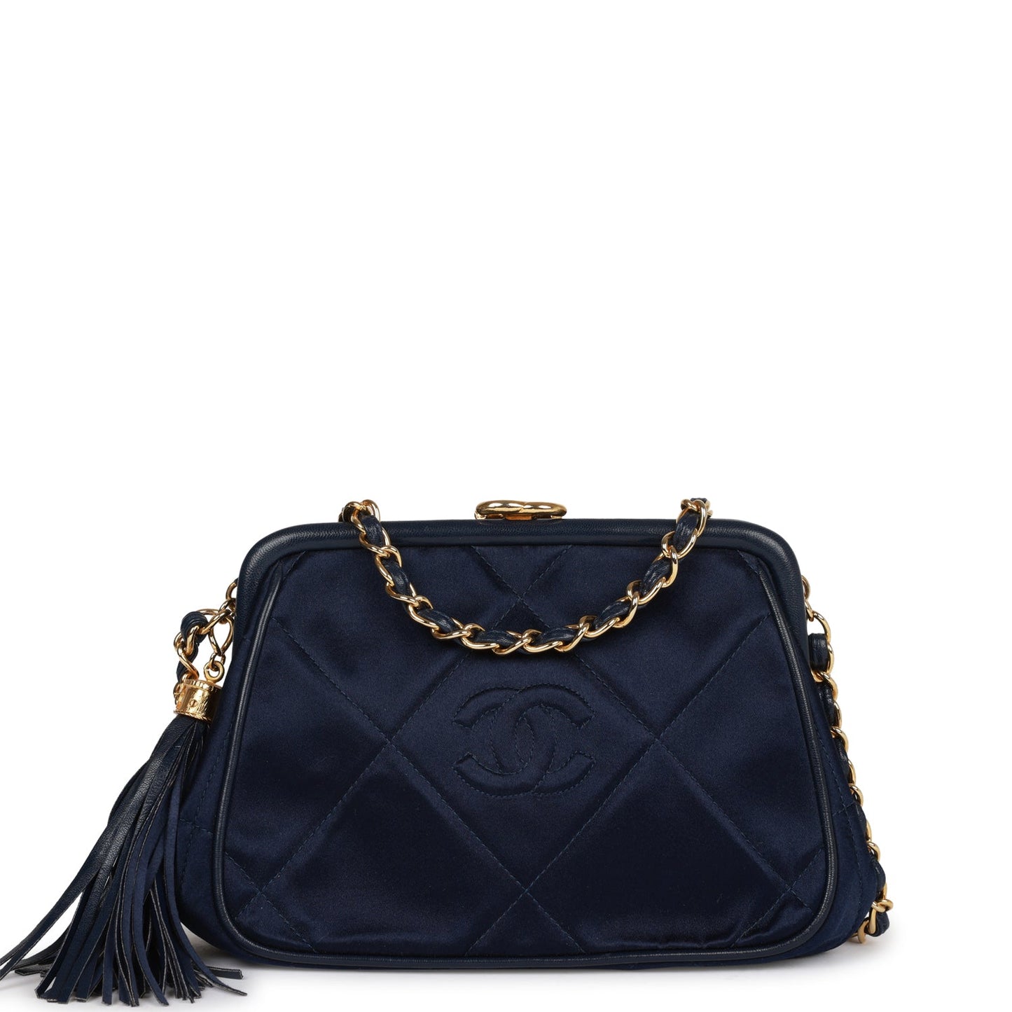 Chanel Frame Tassel Bag Navy Satin Gold Hardware