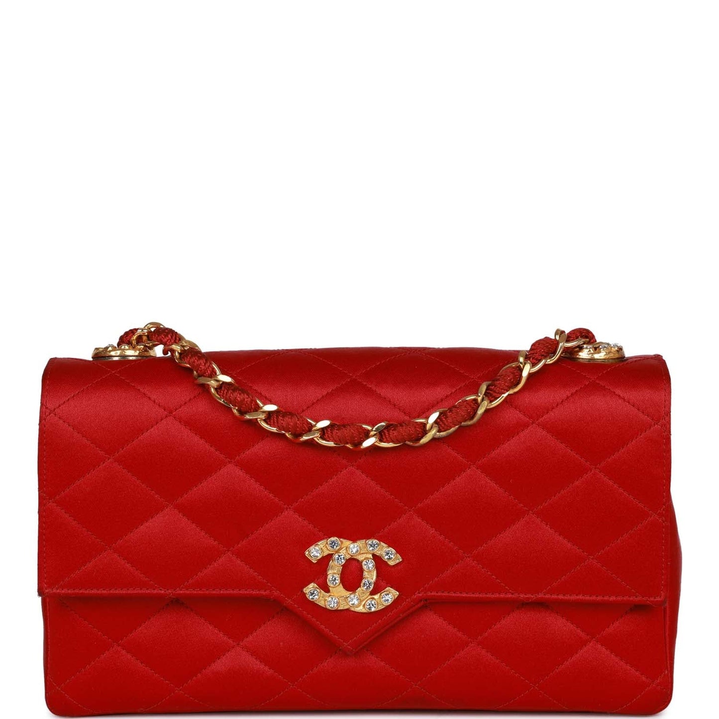 Chanel Small Flap Bag Red Satin Gold Hardware