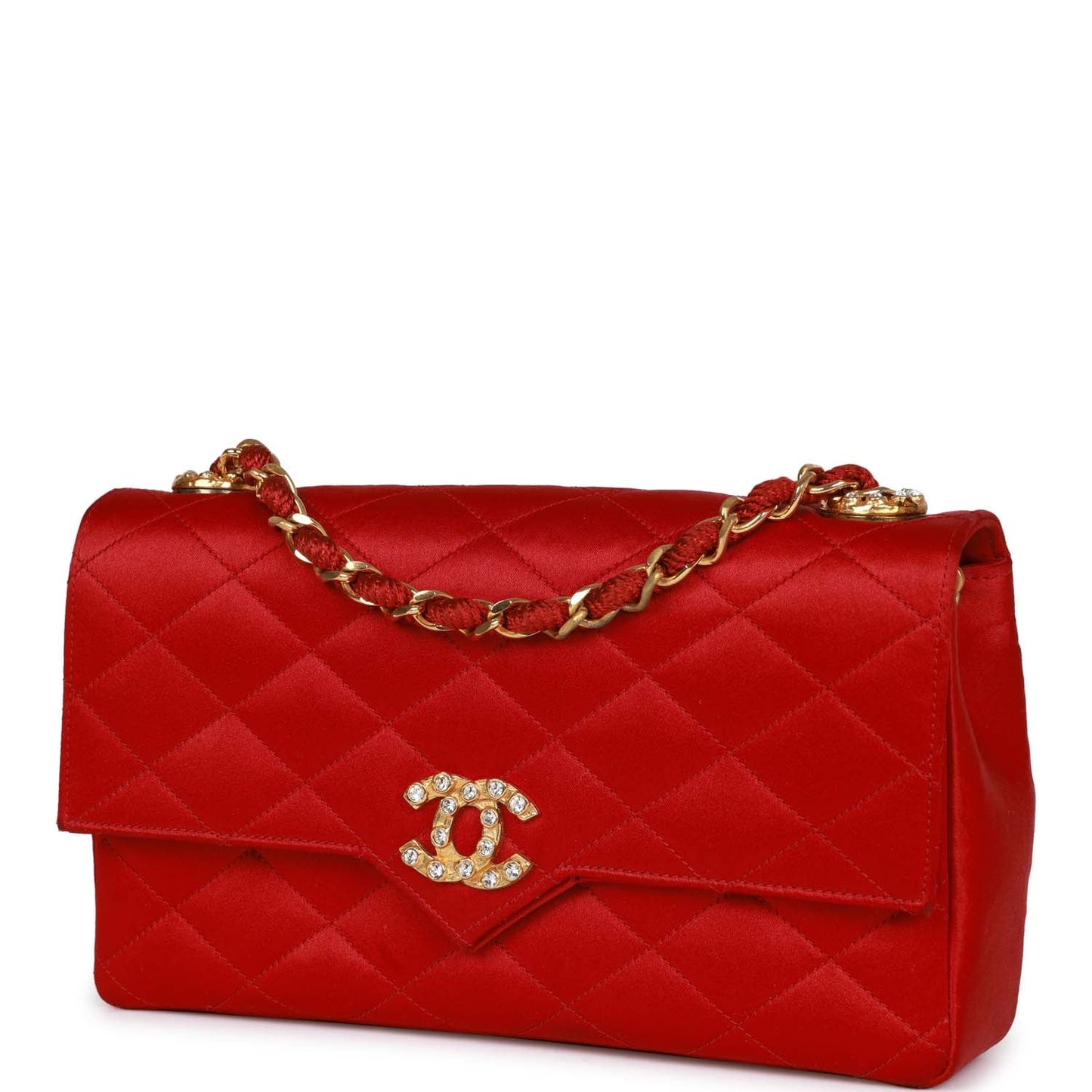 Chanel Small Flap Bag Red Satin Gold Hardware