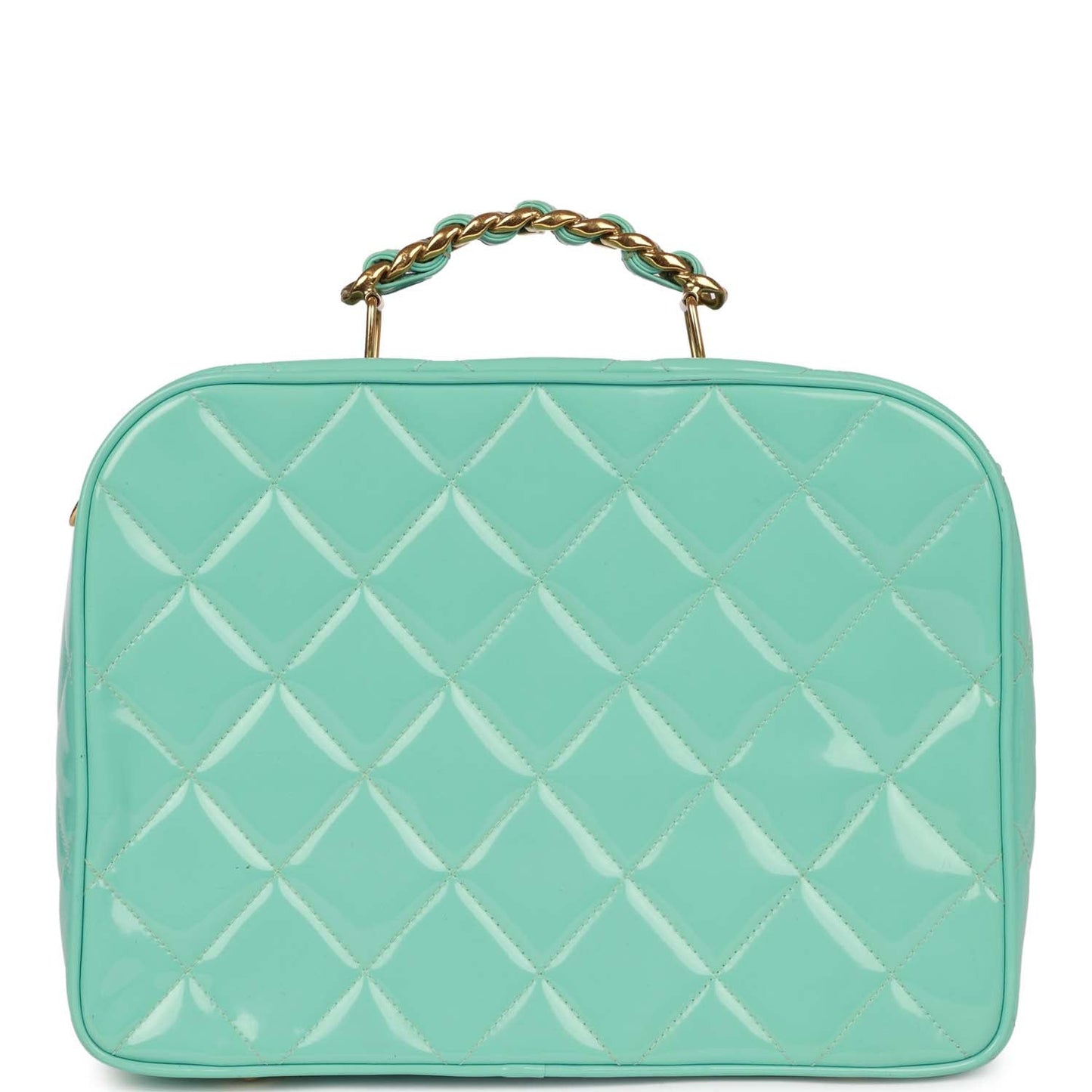 Chanel Vanity Case Bag Turquoise Patent Gold Hardware