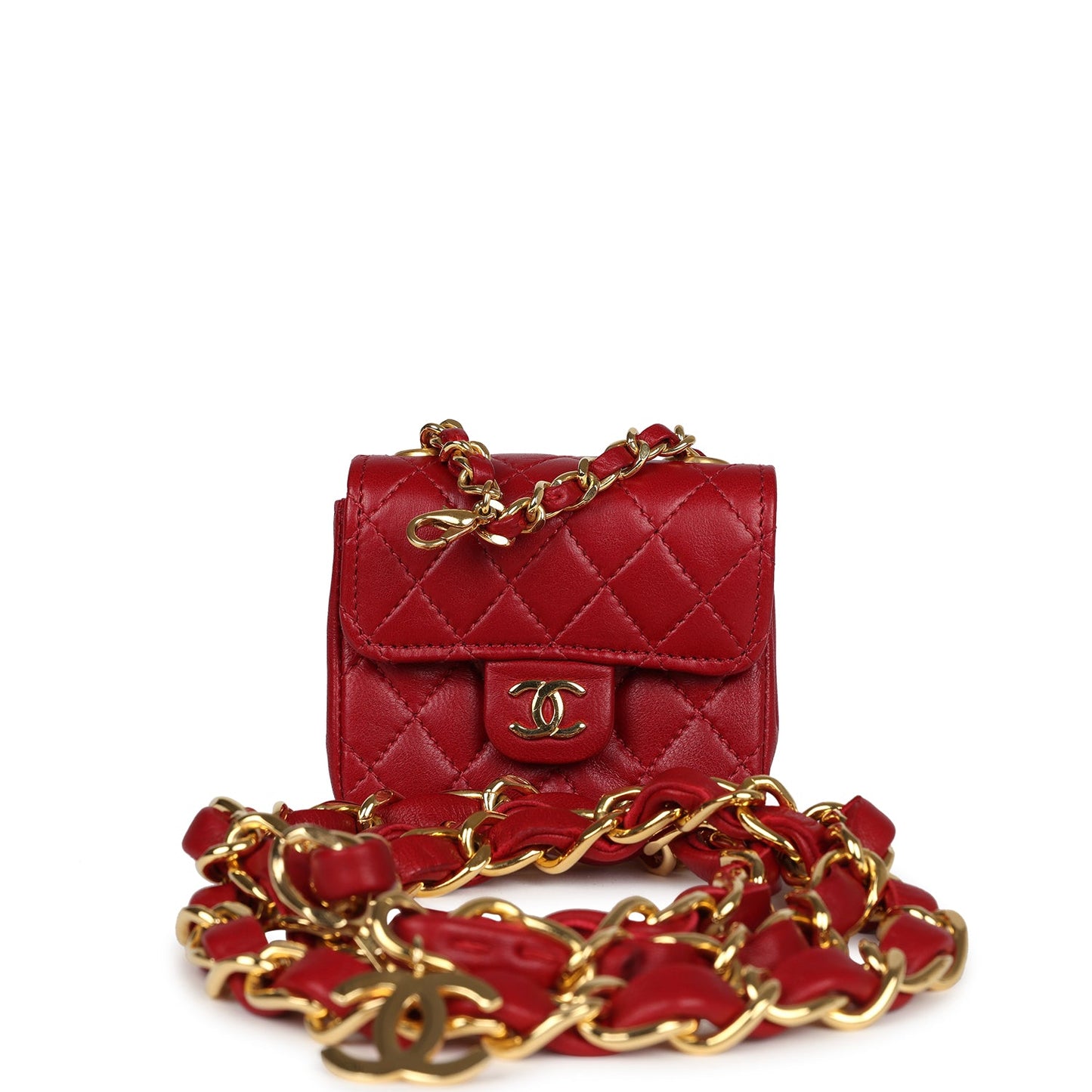 Chanel Micro Belt Flap Bag Red Lambskin Gold Hardware