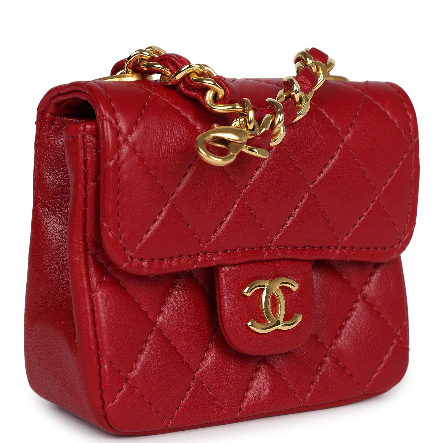 Chanel Micro Belt Flap Bag Red Lambskin Gold Hardware