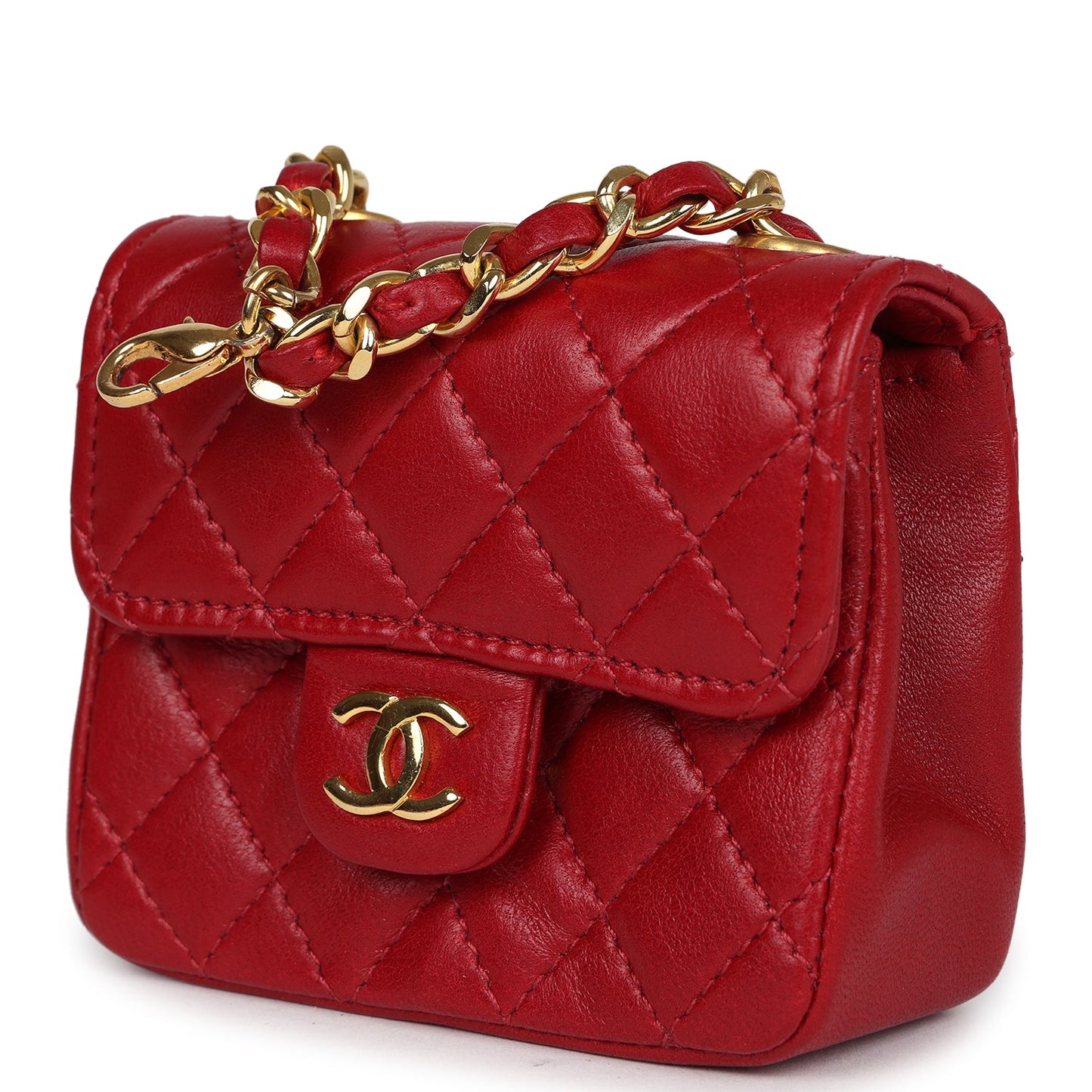 Chanel Micro Belt Flap Bag Red Lambskin Gold Hardware