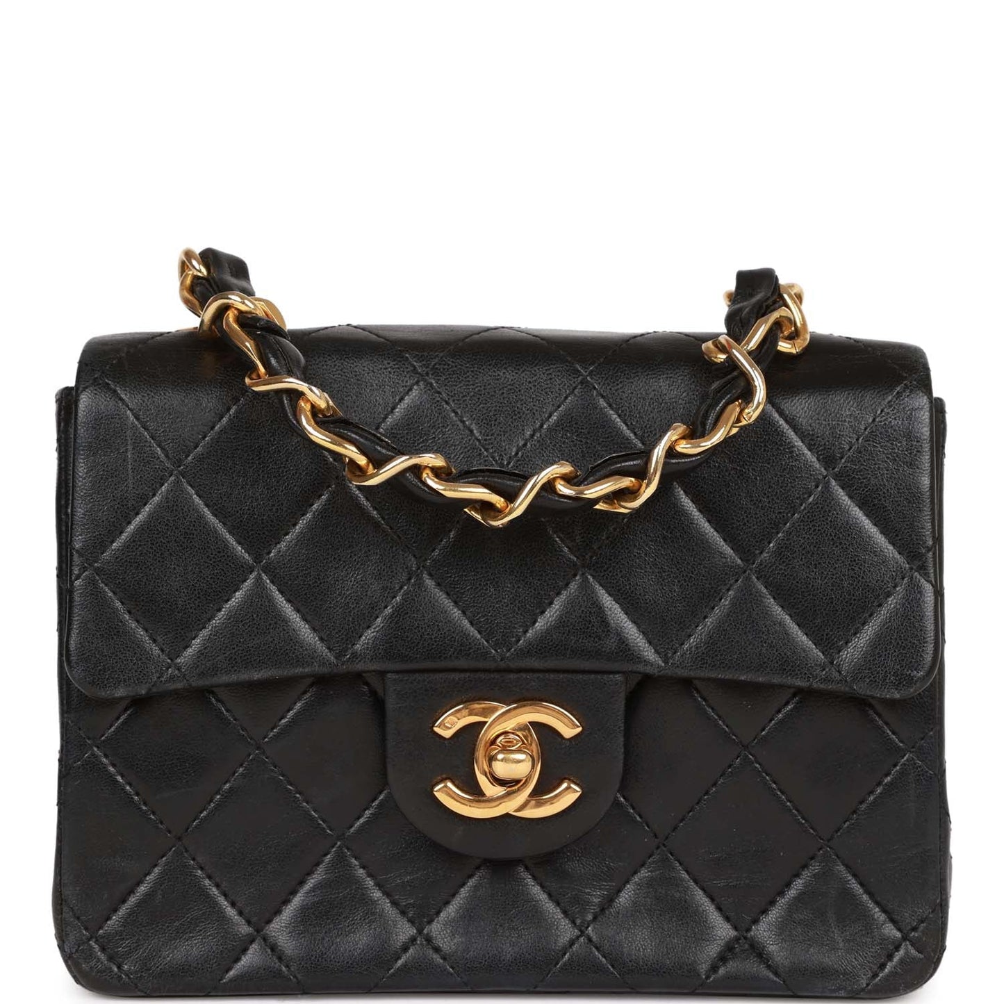Chanel Mini Flap Chain Handle Bag Black Lambskin Gold Hardware