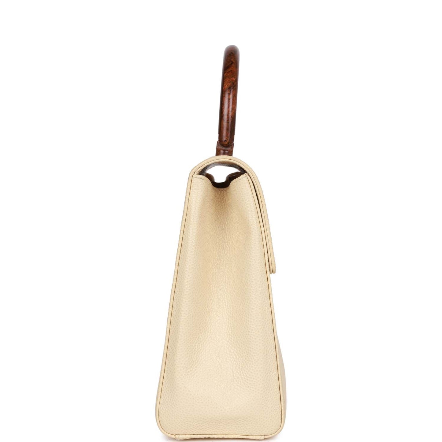 Chanel Wood Top Handle Kelly Ivory Caviar