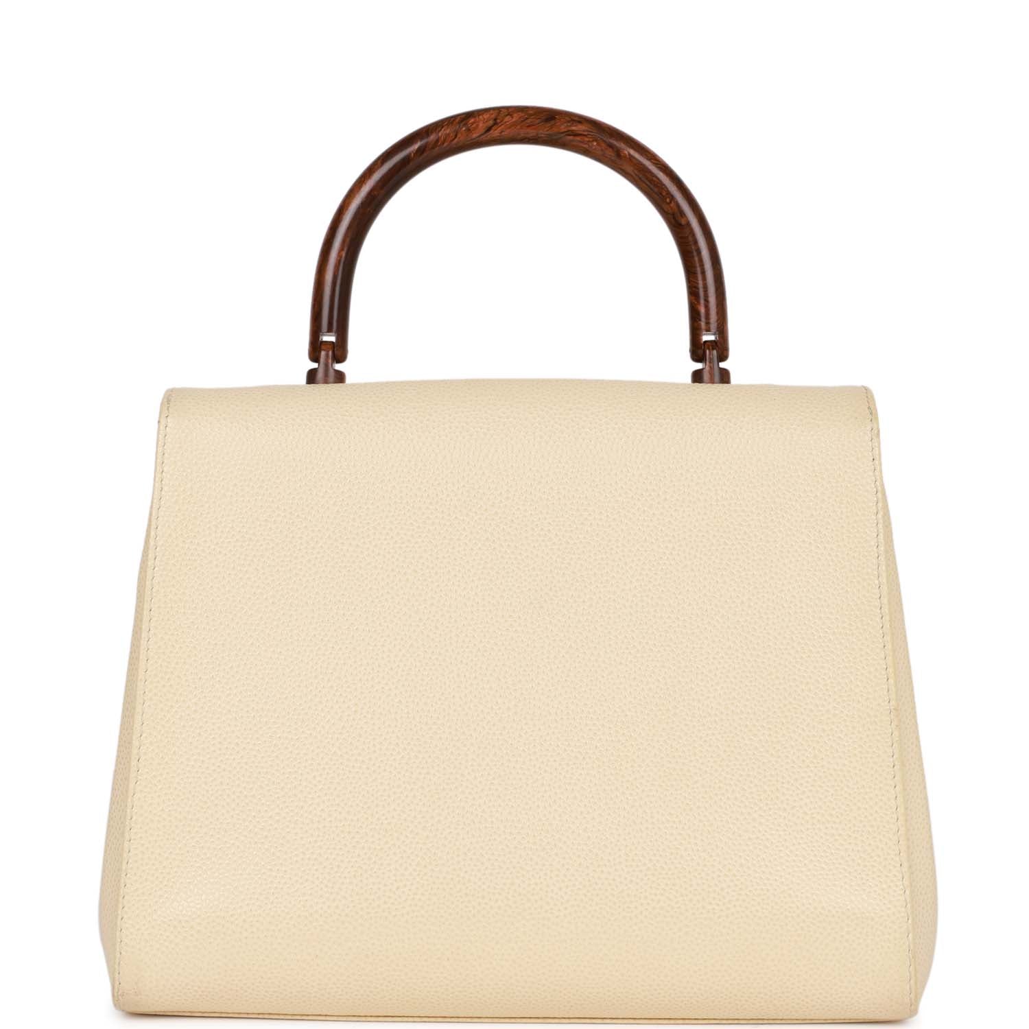 Chanel Wood Top Handle Kelly Ivory Caviar