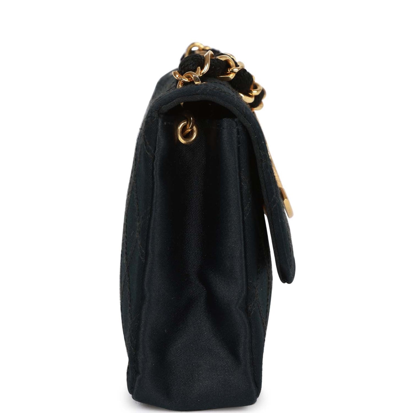 Chanel CC Shoulder Flap Bag Black Satin Gold Hardware