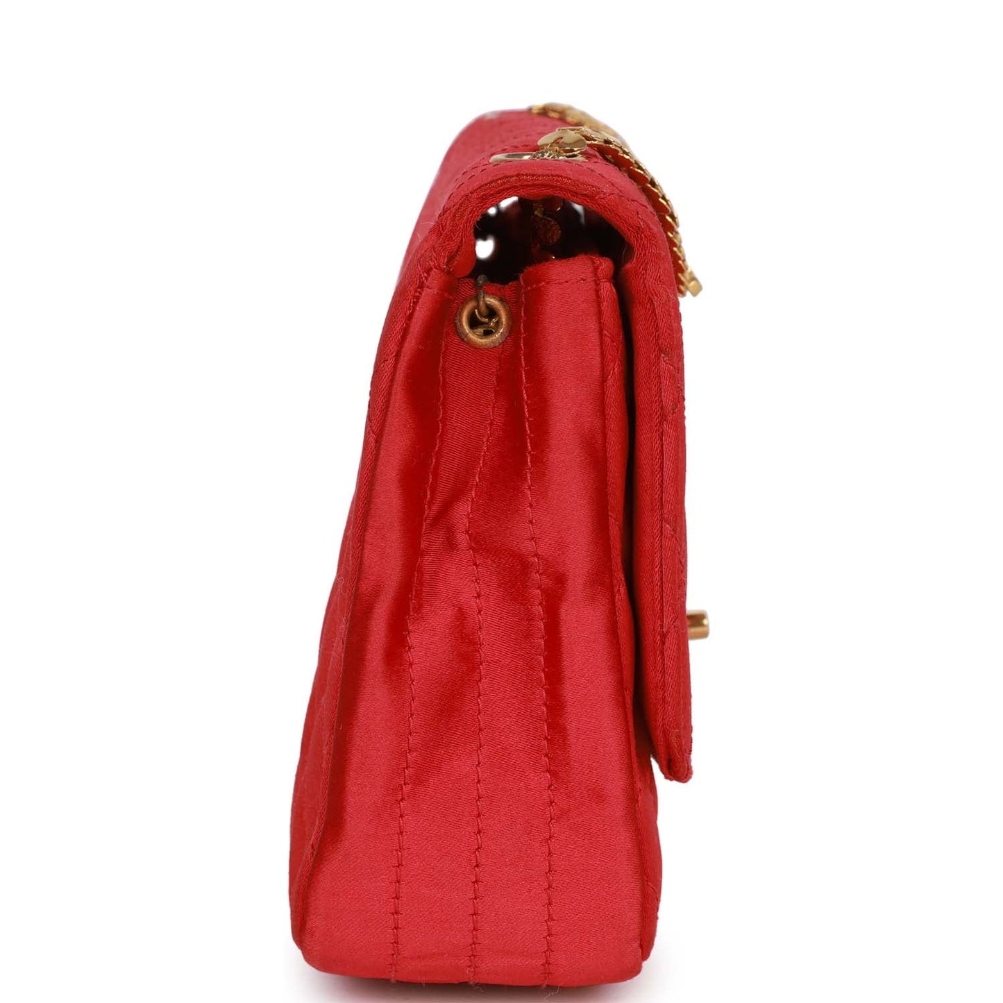 Chanel Flap Bag Red Satin Gold Hardware