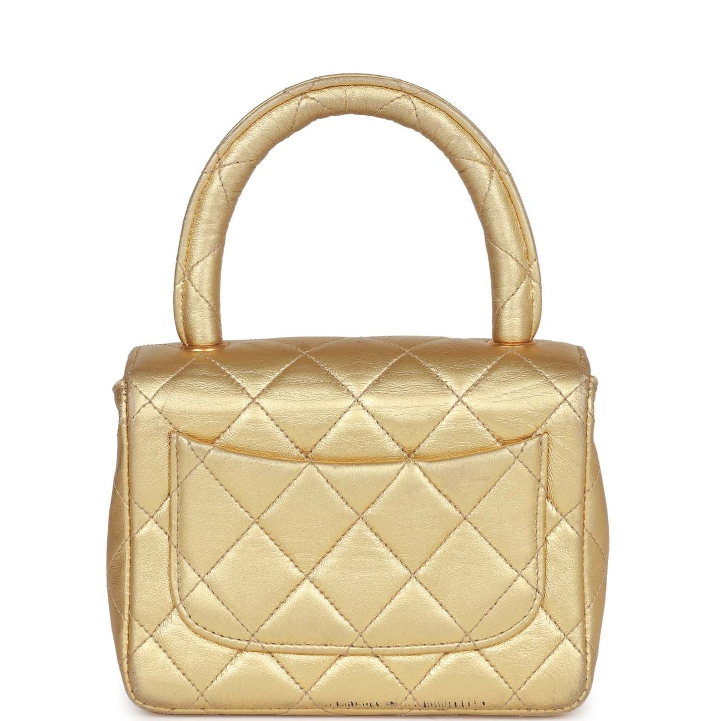 Chanel Mini Top Handle Kelly Child Flap Bag Gold Metallic Lambskin Gold Hardware
