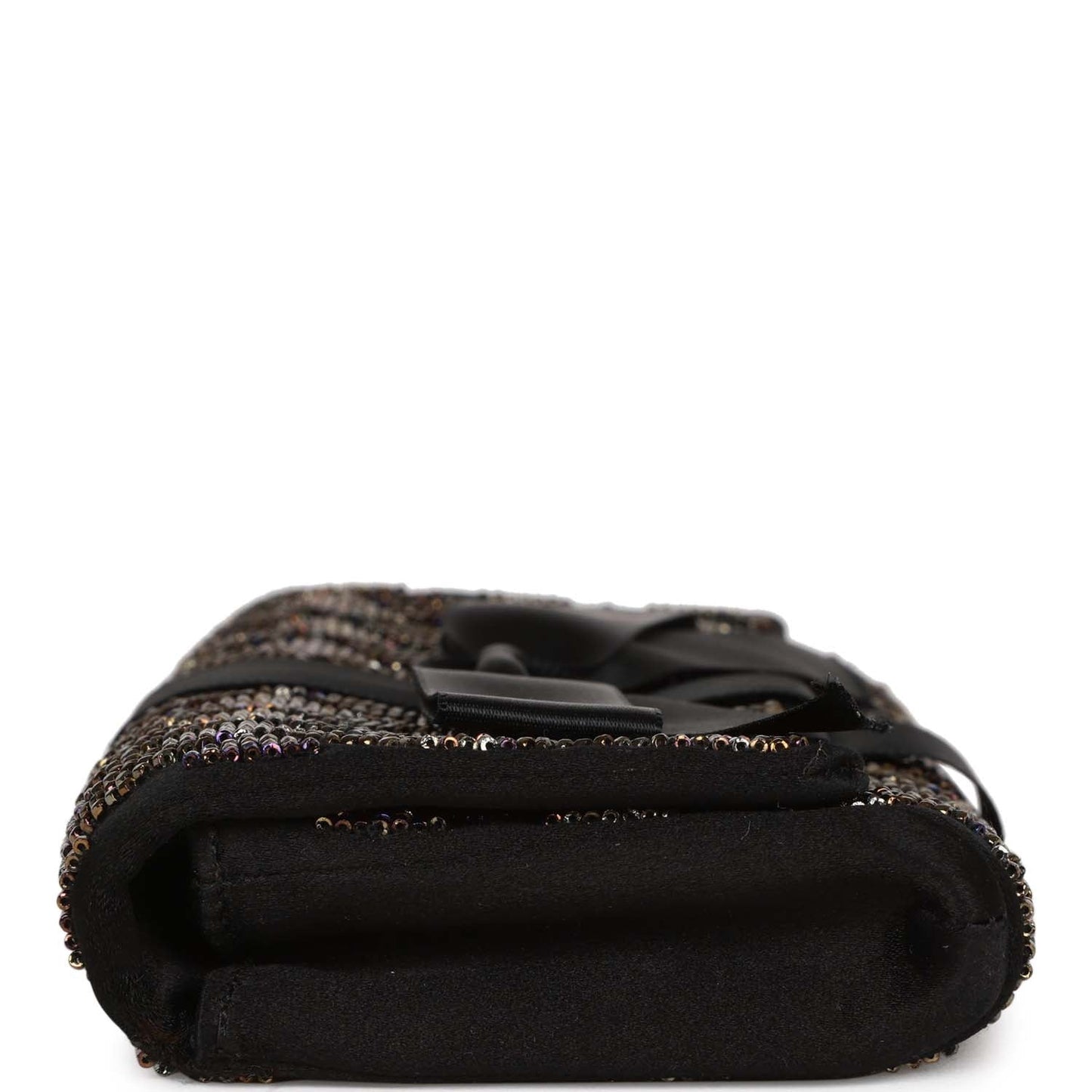Chanel Bead Embellished Bow Flap Clutch Black Satin