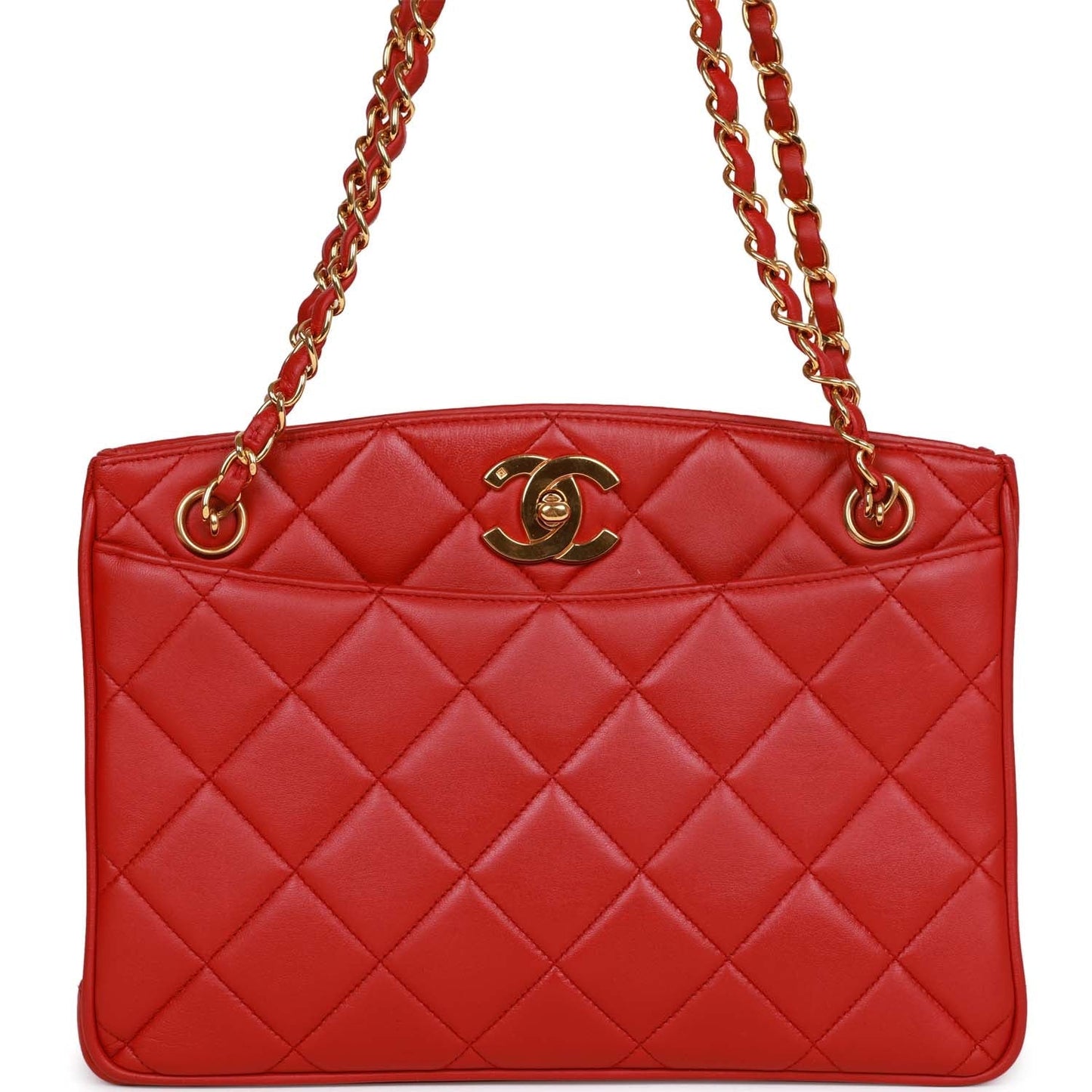 Chanel Mini Chain Tote Bag Red Lambskin Gold Hardware
