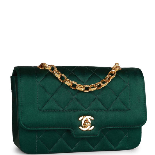 Chanel Mini Flap Bag Green Satin Gold Hardware