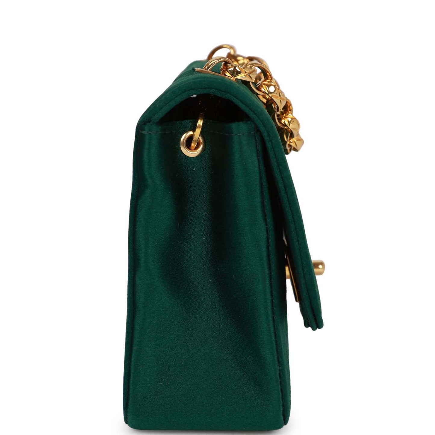 Chanel Mini Flap Bag Green Satin Gold Hardware