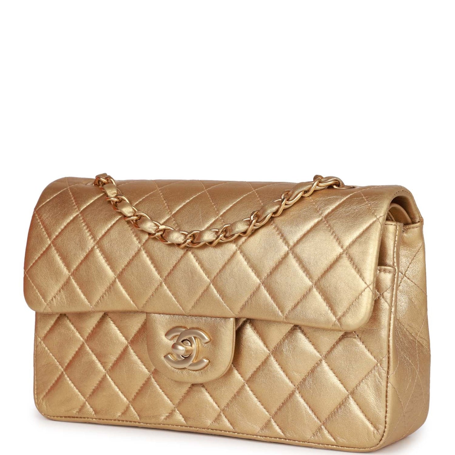 Chanel Small Classic Double Flap Bag Gold Metallic Lambskin Gold Hardware