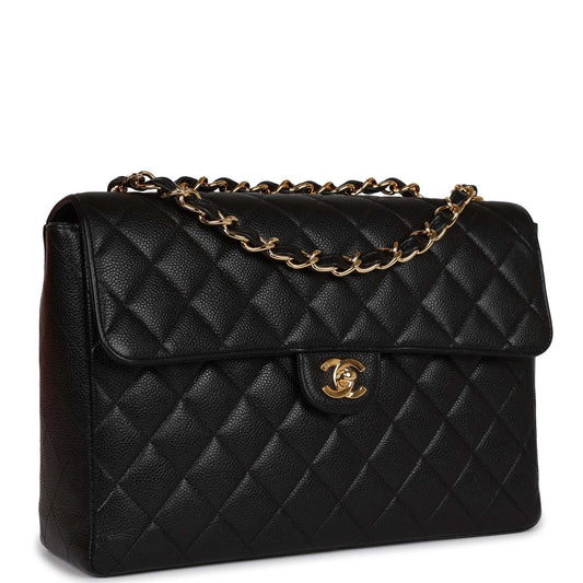 Chanel Jumbo Classic Single Flap Bag Black Caviar Gold Hardware