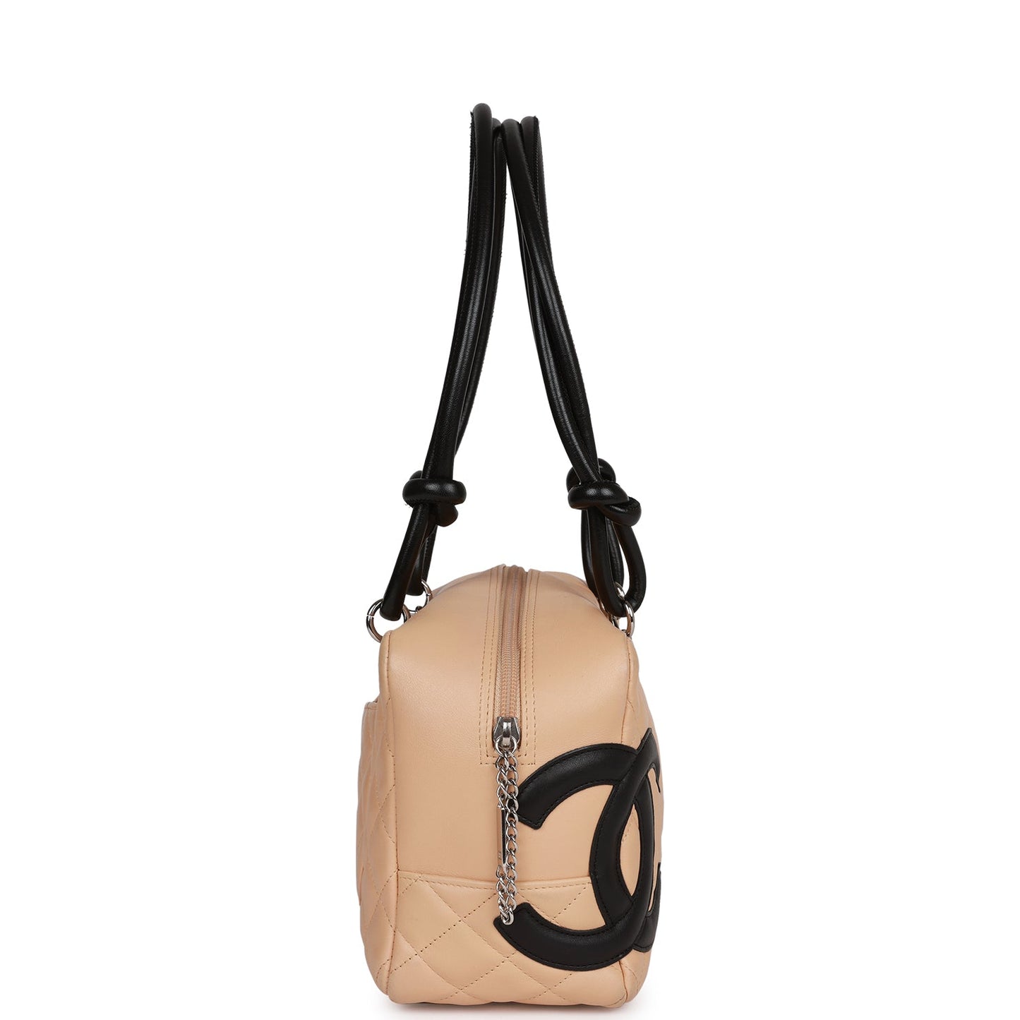 Chanel Cambon Bowler Bag Beige and Black Calfskin Silver Hardware