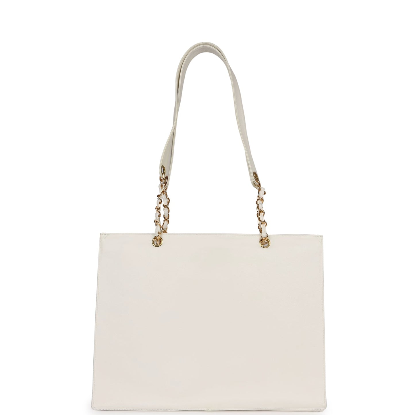 Chanel CC Chain Shopping Tote Bag White Caviar Gold Hardware
