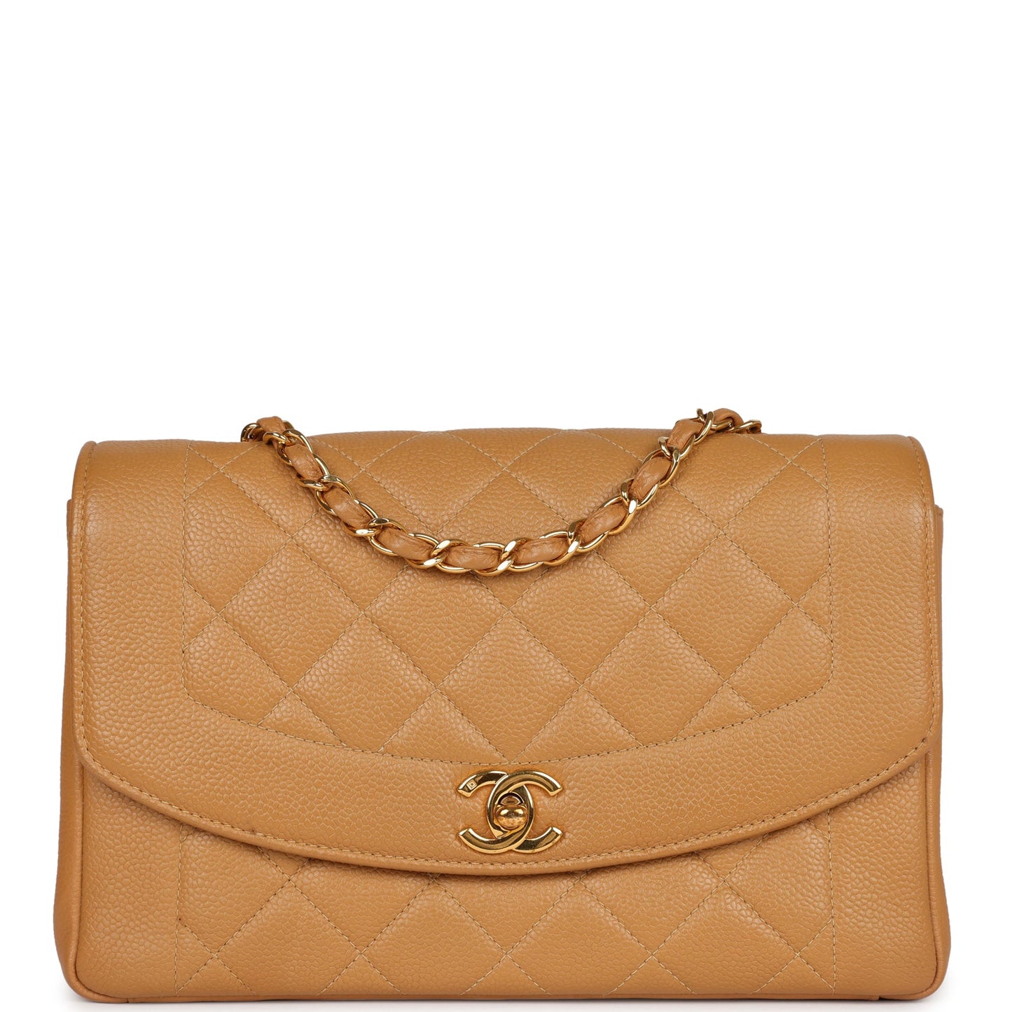 Chanel Medium Diana Flap Bag Dark Beige Caviar Gold Hardware