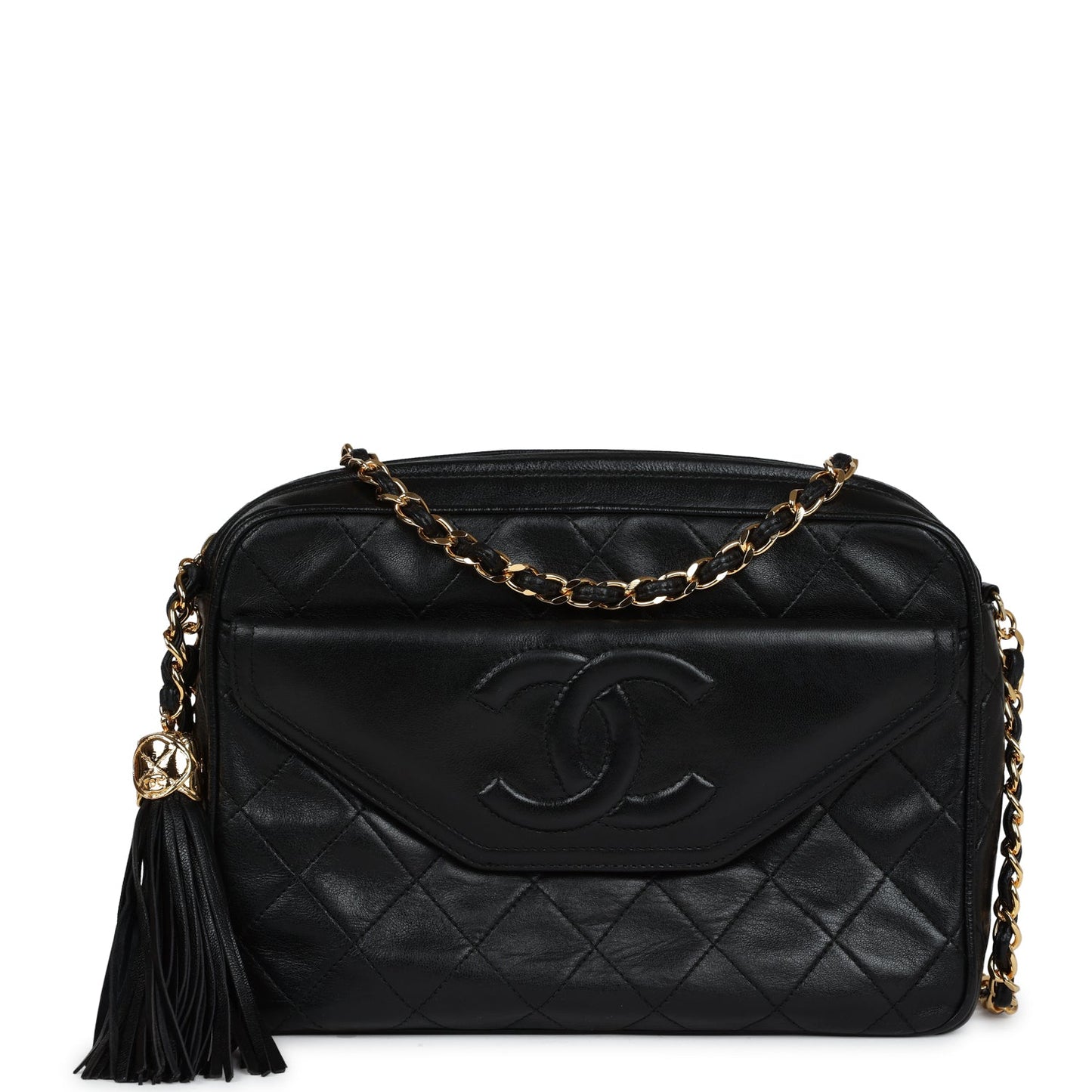 Chanel Quilted Front Pocket Camera Bag Black Lambskin Gold Hardware