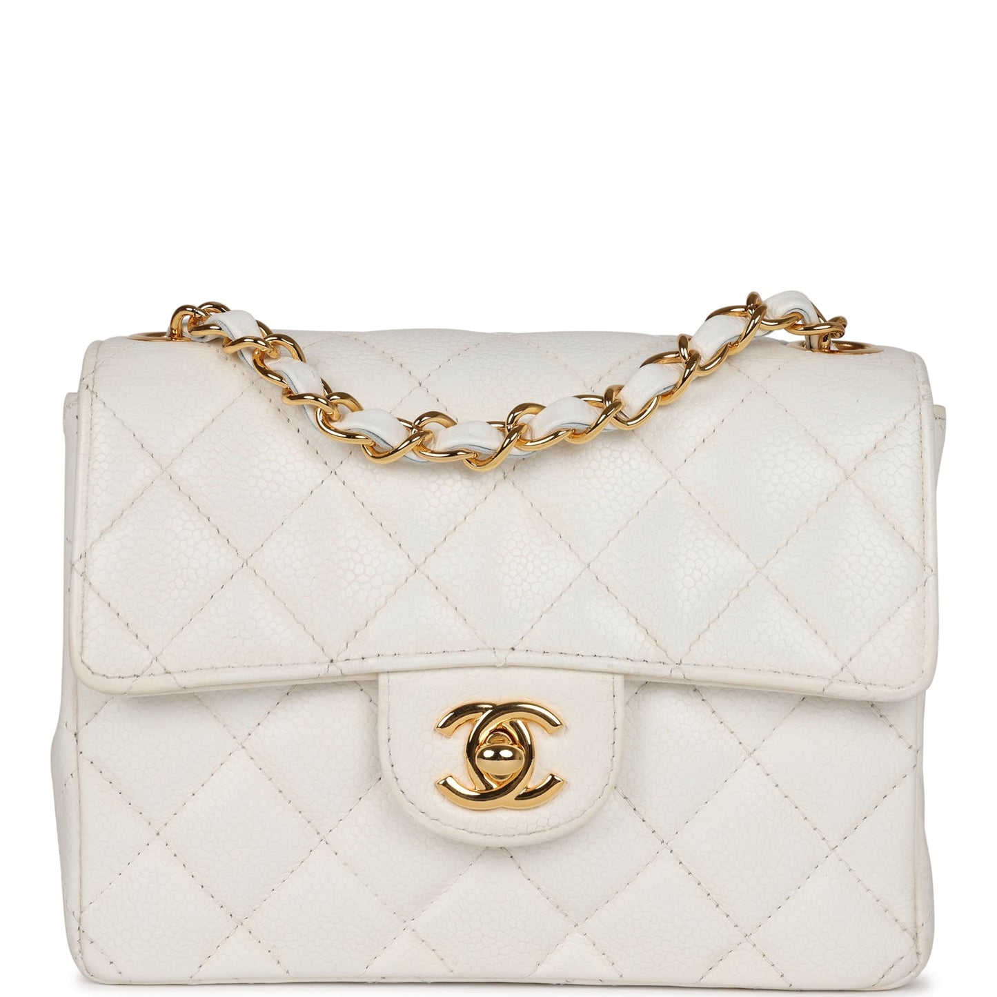 Chanel Mini Square Flap White Caviar Gold Hardware