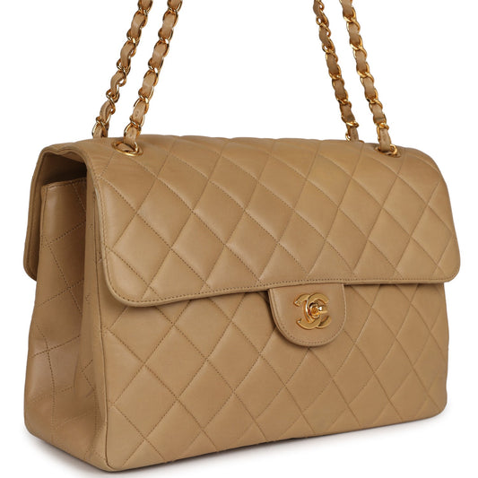 Chanel Double Sided Flap Bag Taupe Lambskin Gold Hardware