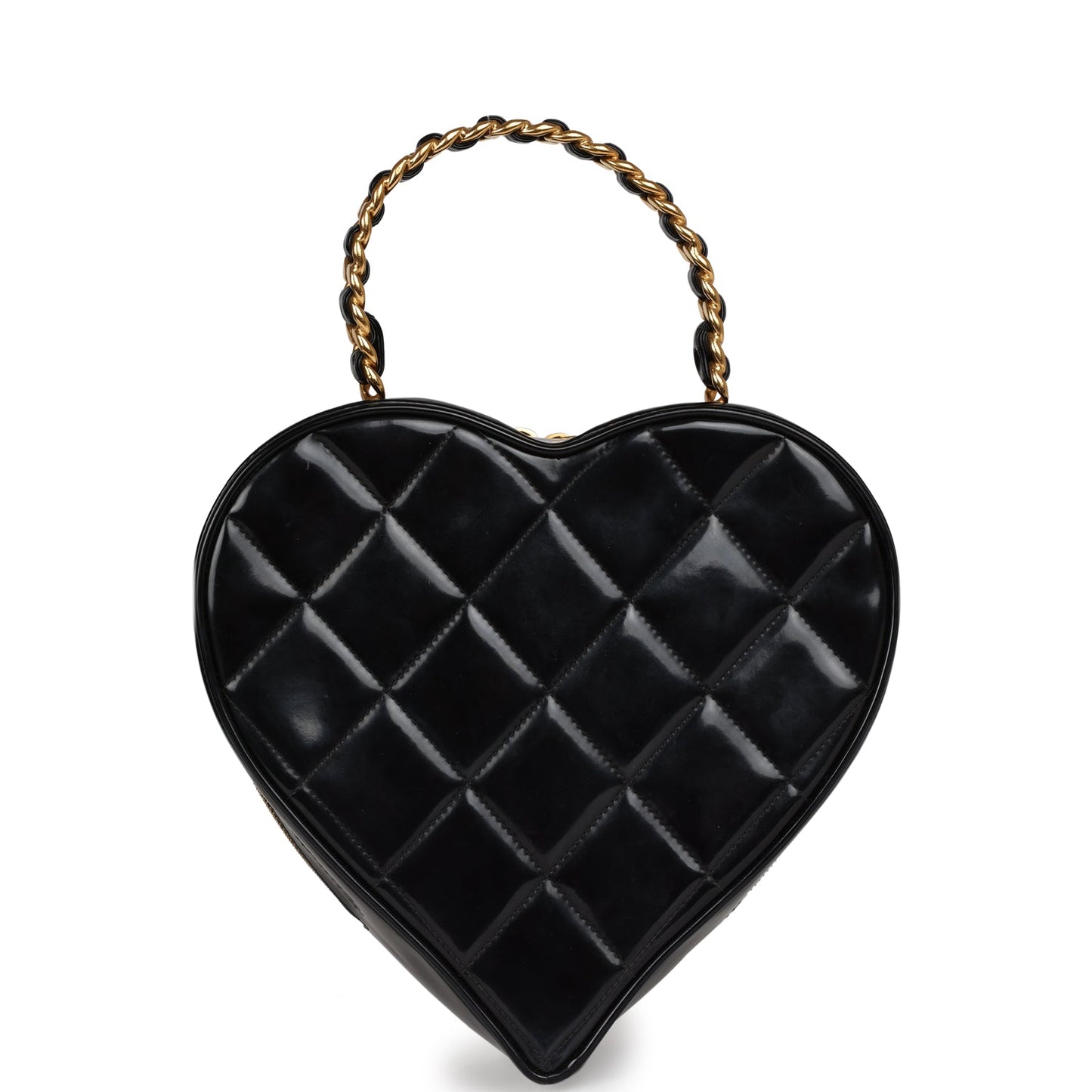 Chanel Heart Vanity Bag Black and White Patent Antique Gold Hardware