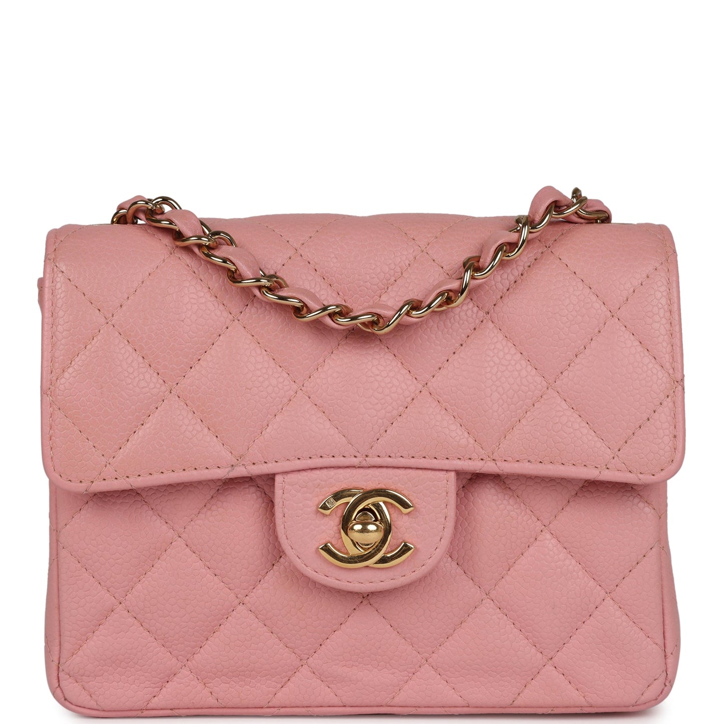 Chanel Mini Square Flap Pink Caviar Gold Hardware