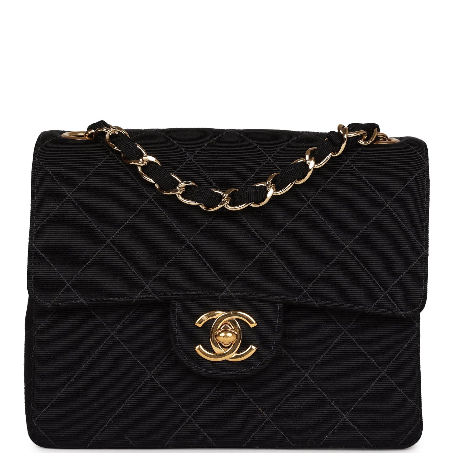 Chanel Mini Square Flap Bag Black Canvas Gold Hardware