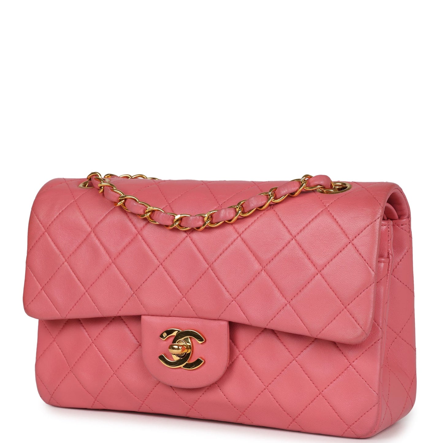 Chanel Small Classic Double Flap Bag Dark Pink Lambskin Gold Hardware