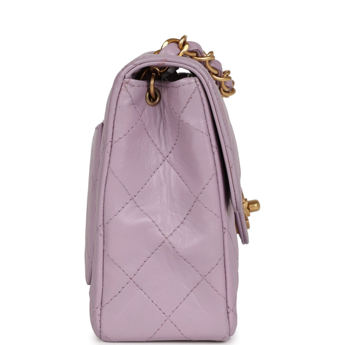 Chanel Mini Square Flap Bag Light Purple Lambskin Matte Gold Hardware