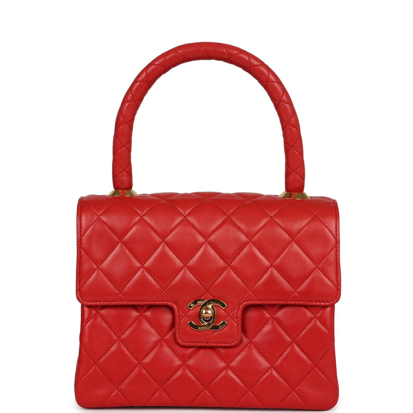 Chanel Top Handle Flap Red Lambskin Gold Hardware
