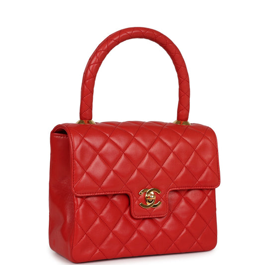 Chanel Top Handle Flap Red Lambskin Gold Hardware