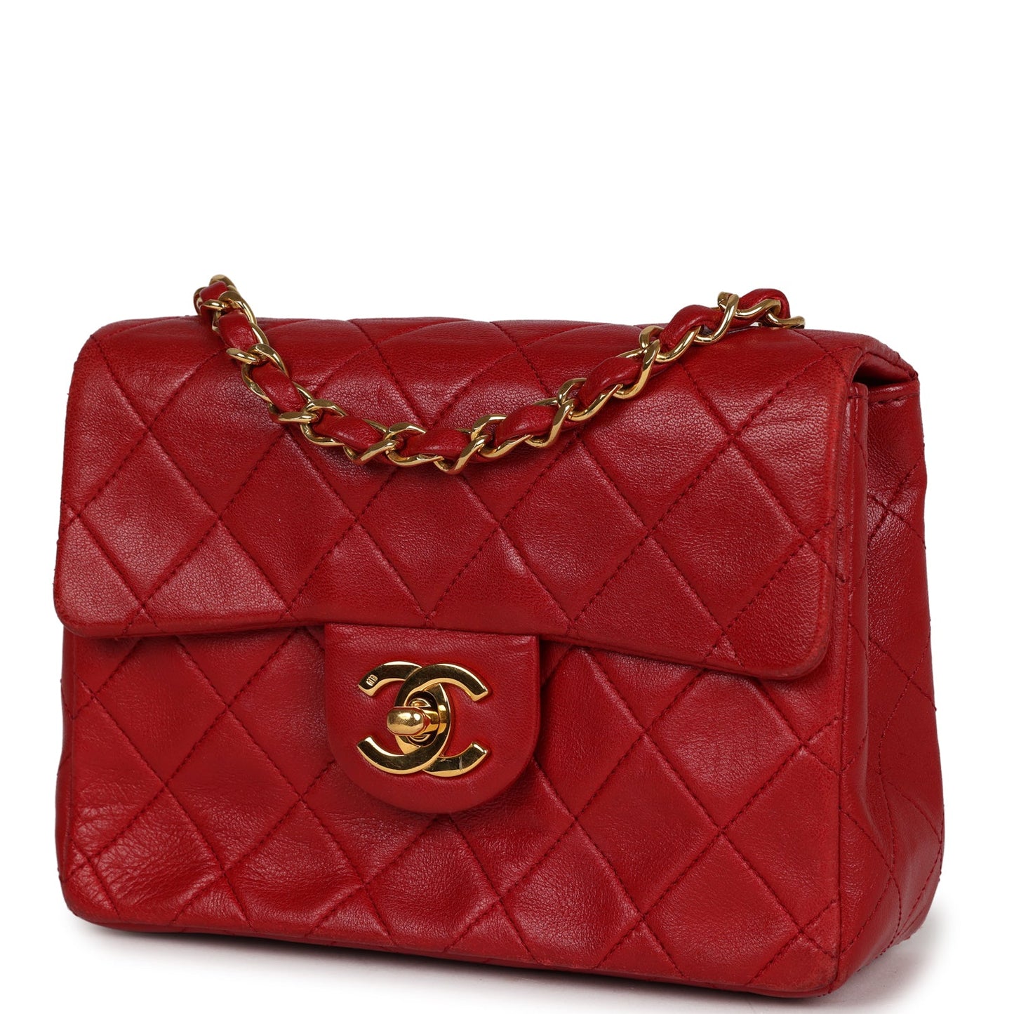Chanel Mini Square Flap Red Lambskin Gold Hardware
