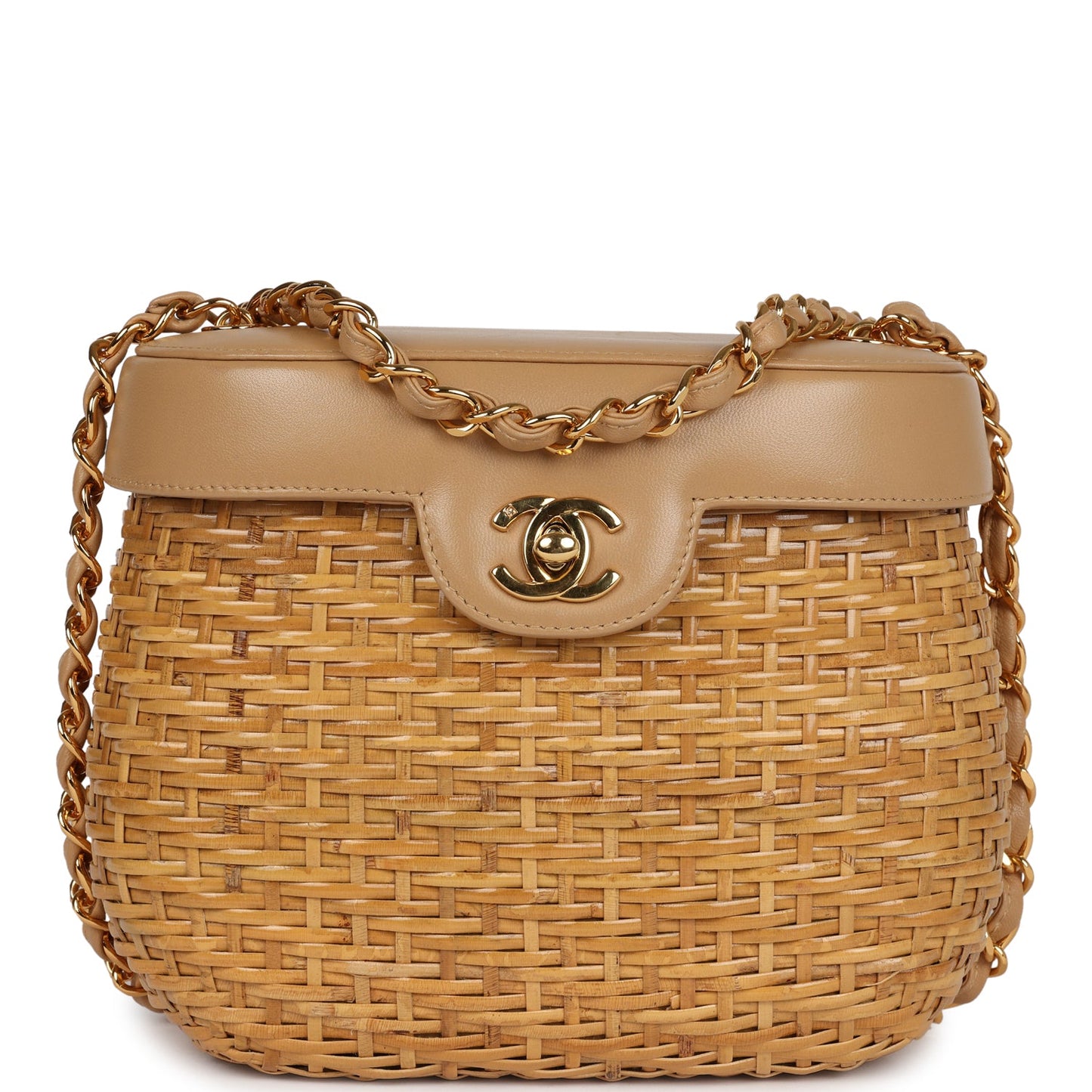 Chanel Basket Bag Beige Lambskin and Rattan Wicker Gold Hardware