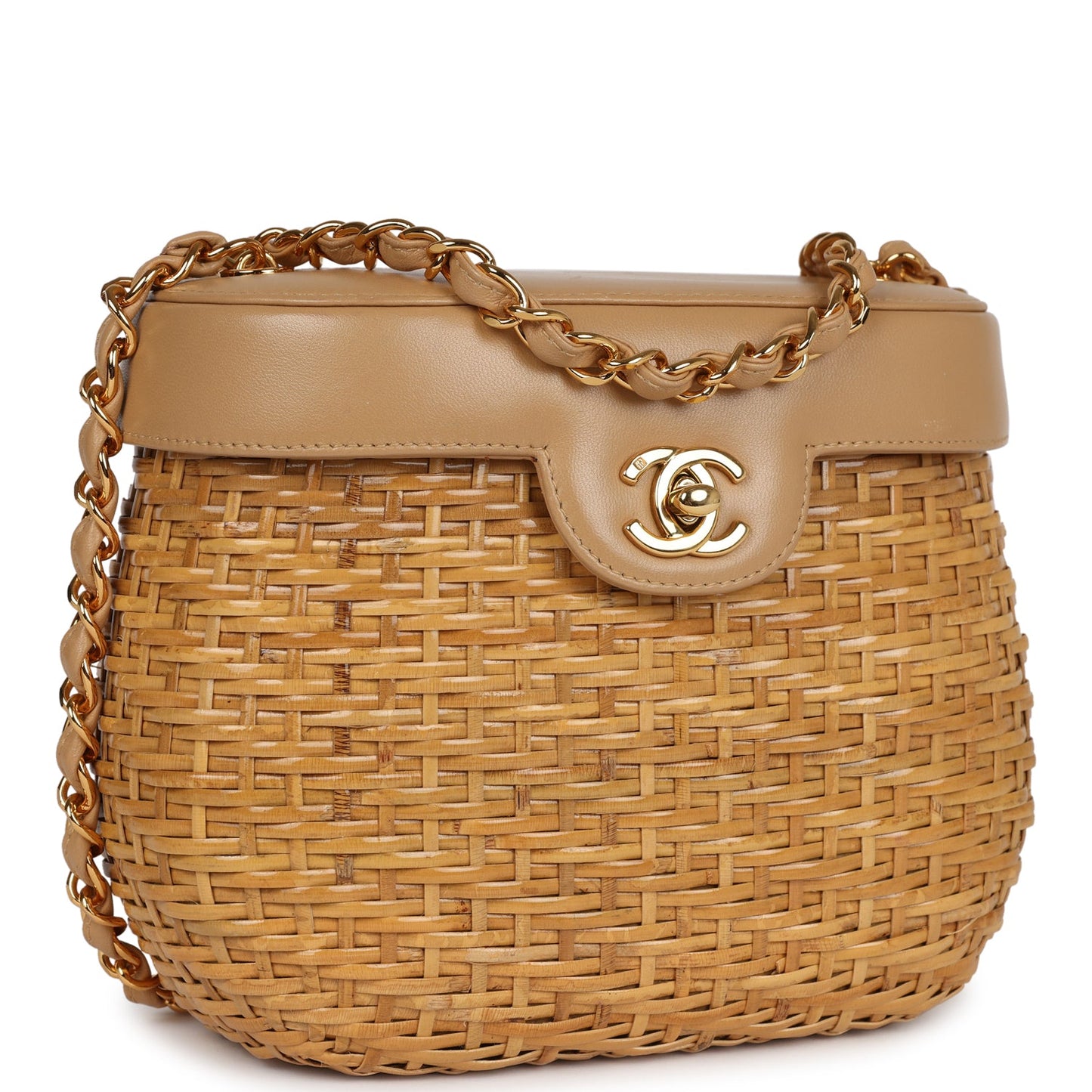 Chanel Basket Bag Beige Lambskin and Rattan Wicker Gold Hardware