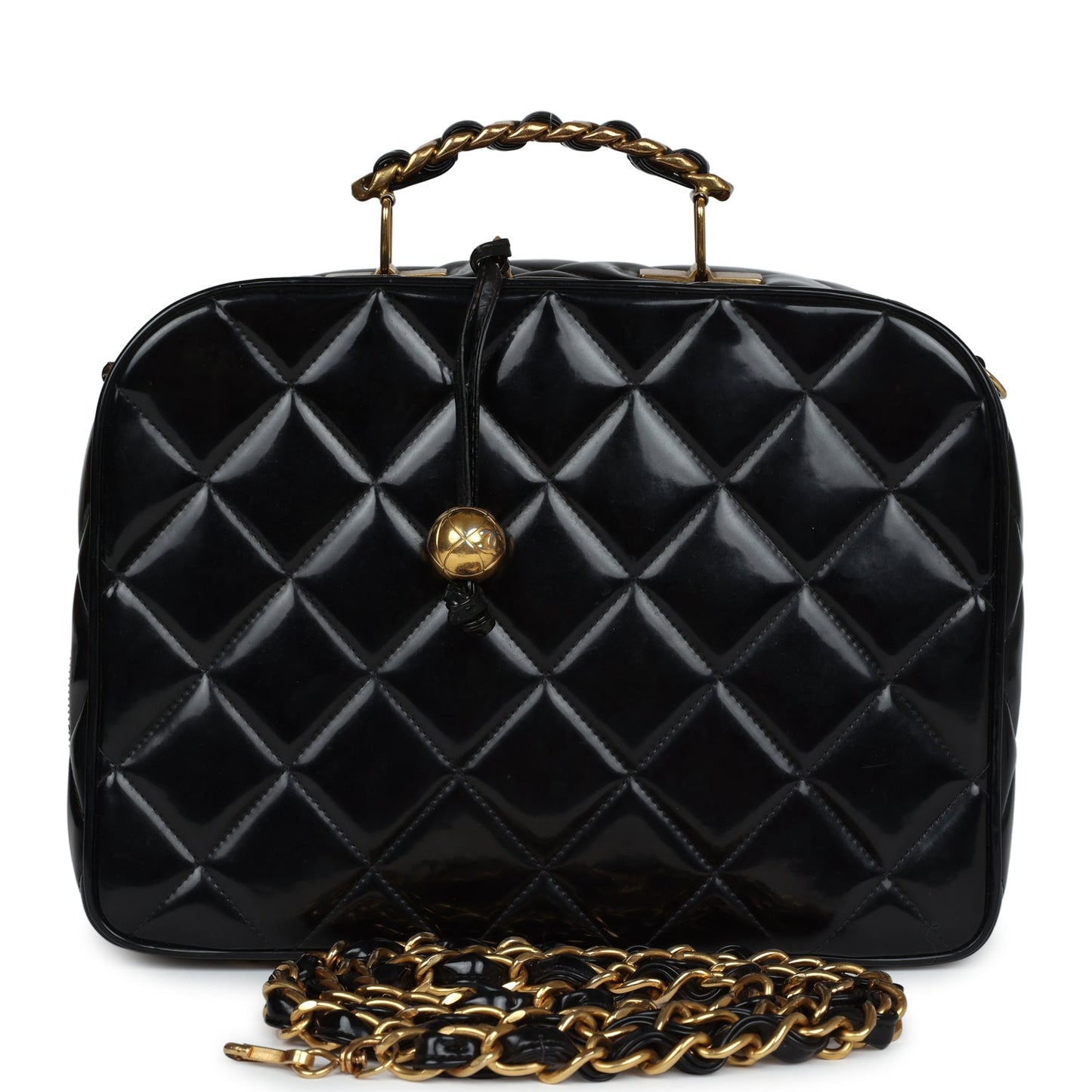 Chanel Lunchbox Vanity Black Patent Leather Gold Hardware