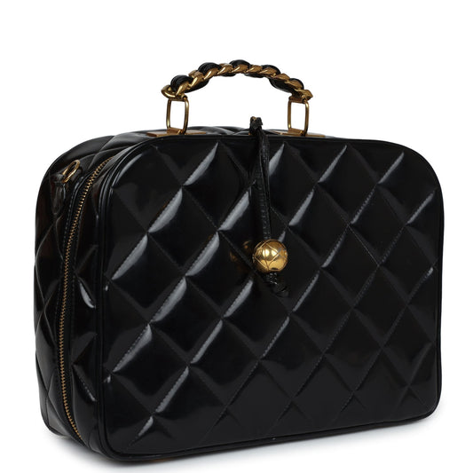 Chanel Lunchbox Vanity Black Patent Leather Gold Hardware