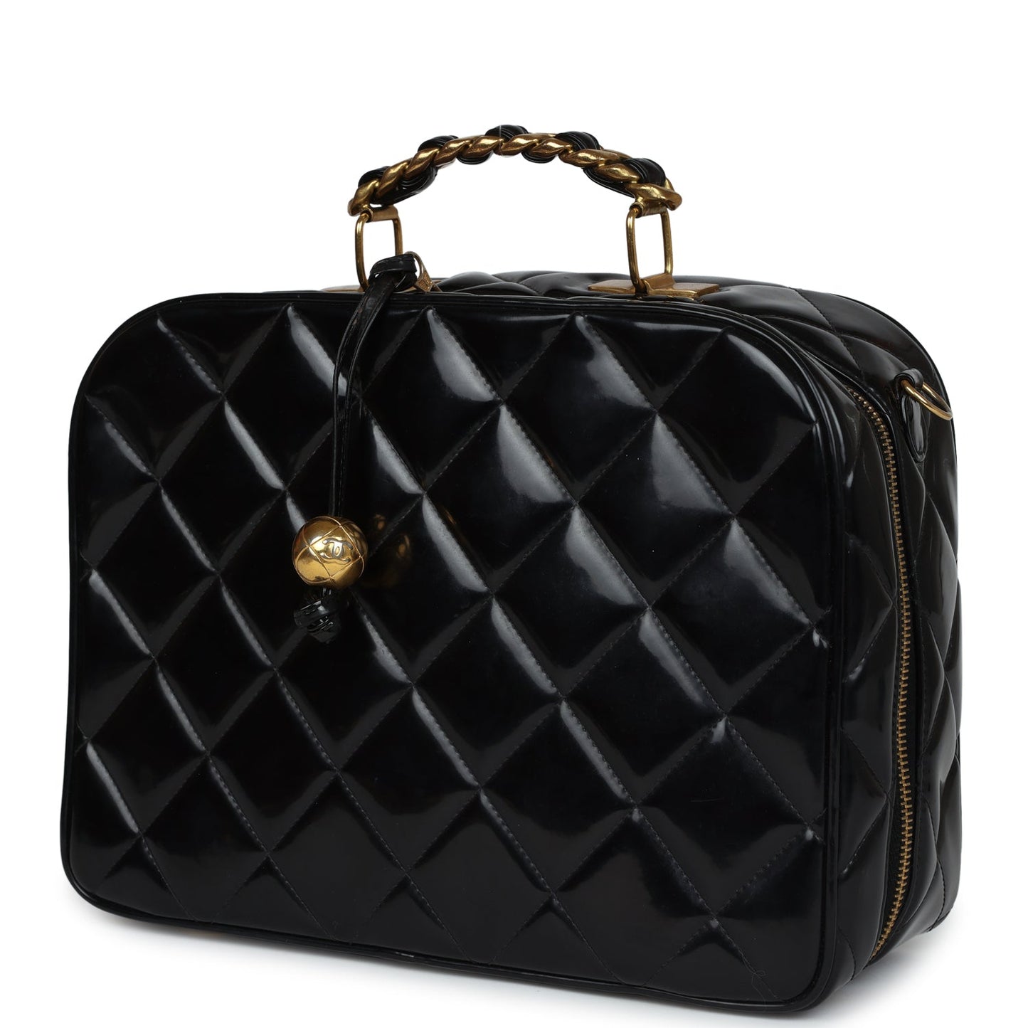 Chanel Lunchbox Vanity Black Patent Leather Gold Hardware