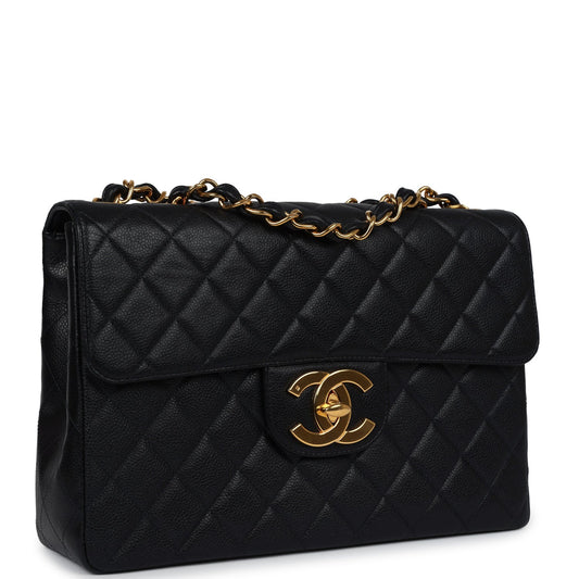 Chanel Jumbo Single Flap Bag Black Caviar Gold Hardware