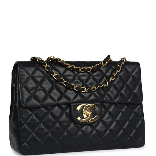 Chanel XL Jumbo Maxi Flap Bag Black Lambskin Gold Hardware