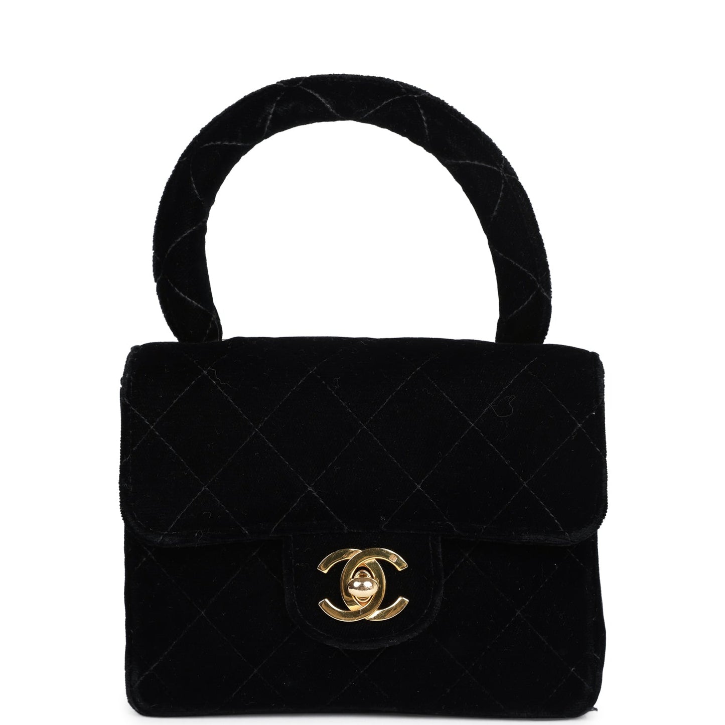 Chanel Micro Kelly Child Flap Bag Black Velvet Gold Hardware