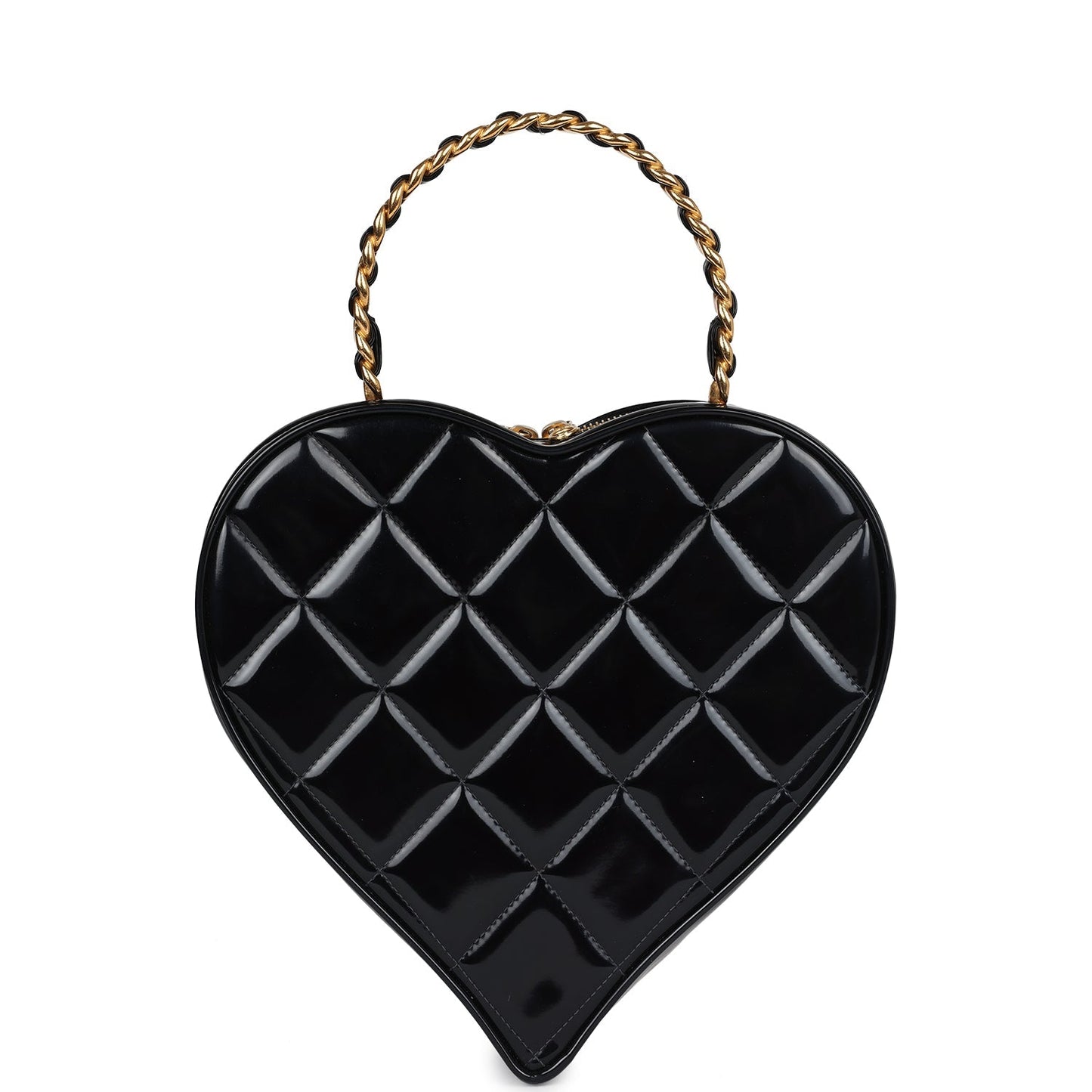 Chanel Heart Vanity Bag Black and White Patent Antique Gold Hardware