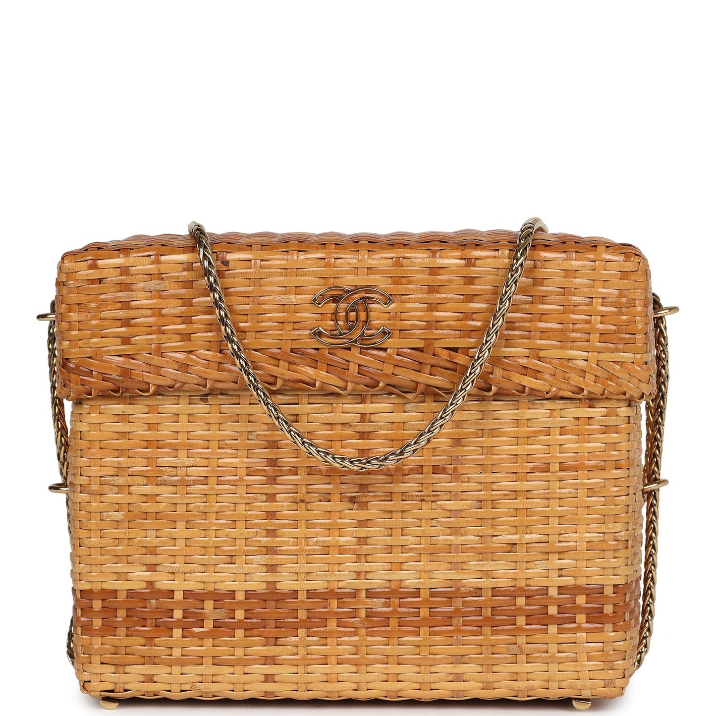 Chanel Small Picnic Basket Bag Natural Wicker Gold Hardware