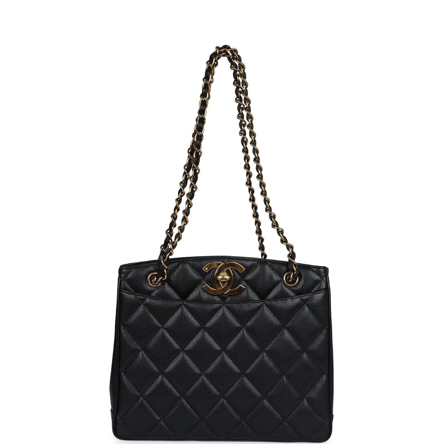 Chanel Medium CC Turnlock Tote Black Caviar Gold Hardware