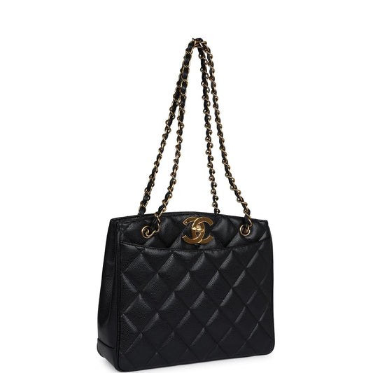 Chanel Medium CC Turnlock Tote Black Caviar Gold Hardware