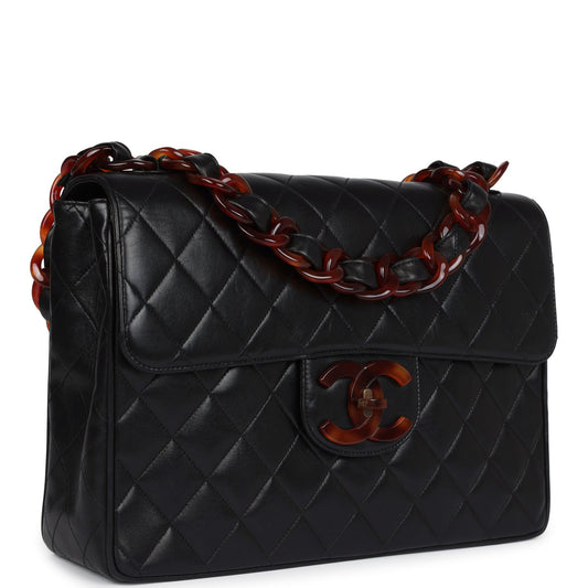 Chanel Jumbo Single Flap Bag Black Lambskin Tortoiseshell Hardware
